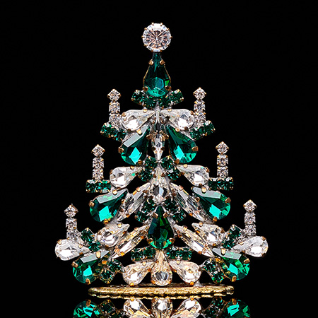 Handcrafted festive Christmas tree with green rhinestones