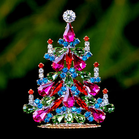 Festive Cheer tree, handcrafted jewelry Christmas ornament.