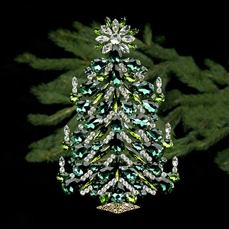 Festive rhinestone Christmas tree with red, green and clear rhinestones.