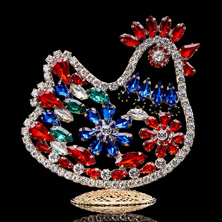Unique Easter decoration, Easter hen in colored rhinestones.