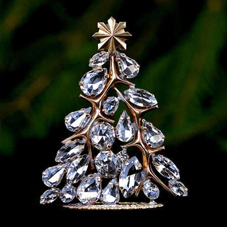 Impressive handcrafted glitzy gold table top Christmas tree.