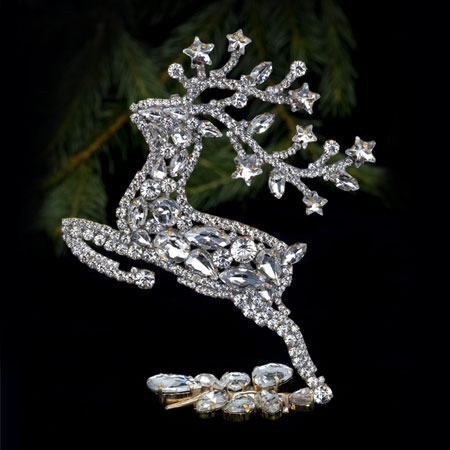 Prancing reindeer - Christmas decoration with clear rhinestones.