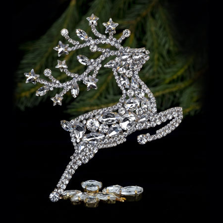 Prancing reindeer - Christmas decoration with clear rhinestones.