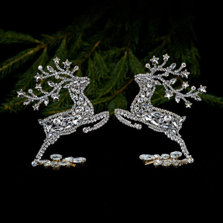 Prancing reindeers - Christmas decoration with clear rhinestones.