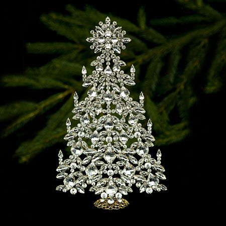 Tabletop Christmas tree handcrafted with clear rhinestones.