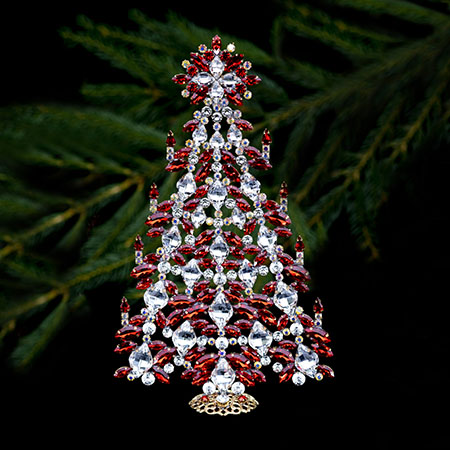 Tabletop Christmas tree handcrafted with red rhinestones.