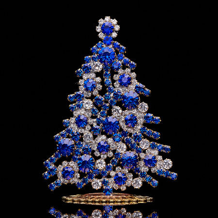 Luminous Christmas tree handmade with blue rhinestones