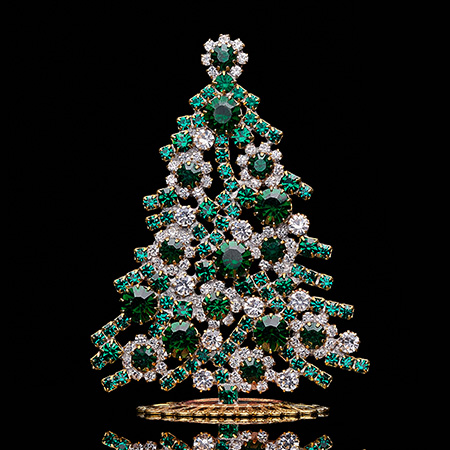 Luminous Christmas tree handmade with emerald green rhinestones
