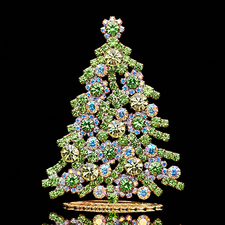 Luminous Christmas tree handmade with light green rhinestones