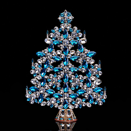 Vintage tabletop Xmas tree with clear and aqua rhinestones