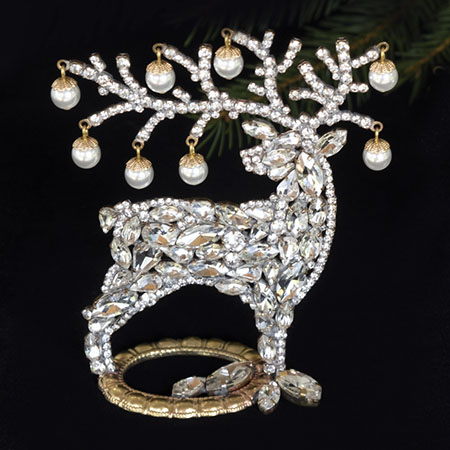 Luxury reindeer Christmas decoration with pearl - rhinestones.