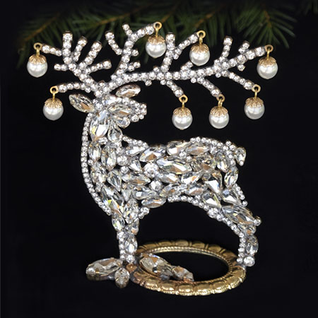 Luxury reindeer Christmas decoration with pearl - rhinestones.