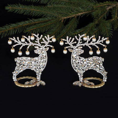 Luxury reindeers Christmas decoration with pearl - rhinestones.