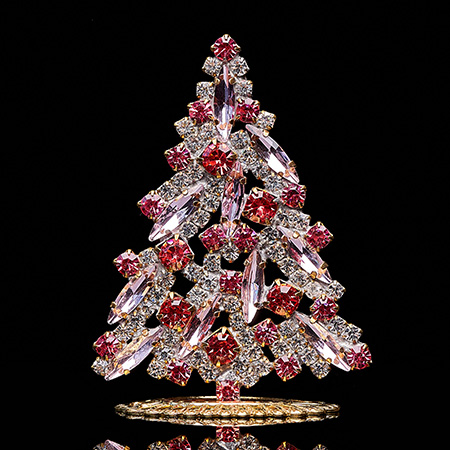 Magical tabletop Christmas tree handcrafted with pink rhinestones