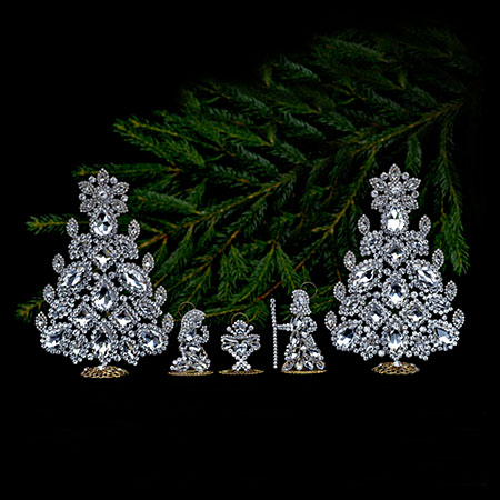 Christmas trees and nativity scene Christmas decoration set.