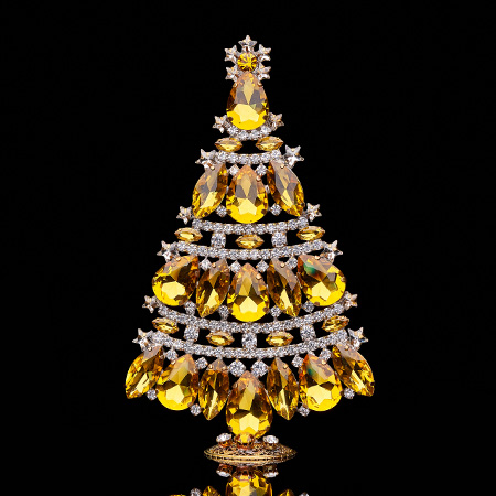 Tabletop Christmas tree handcrafted from yellow rhinestones