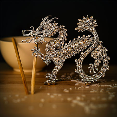 The Chinese dragon decoration  made from clear rhinestones