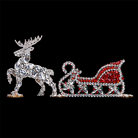 Santa's sleigh with reindeer, Xmas rhinestone decoration.