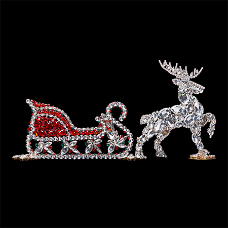 Santa's sleigh with reindeer, Xmas rhinestone decoration.