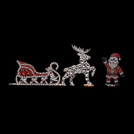 Christmas decoration of Santa, valiant reindeer and splendid sleigh.
