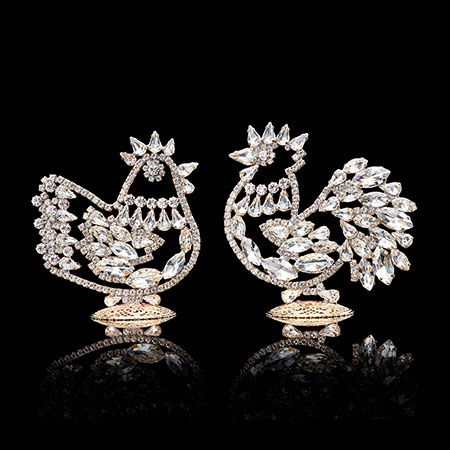 Easter hen and Easter rooster in clear rhinestone crystal.