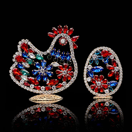 Easter Hen and Easter Egg in clear and coloured rhinestones.