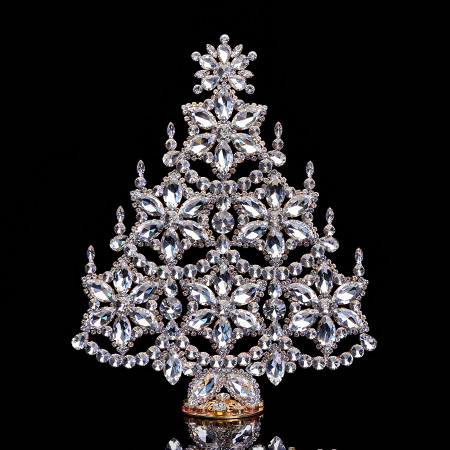 Handcrafted crystal Christmas tree with snowflakes and candles