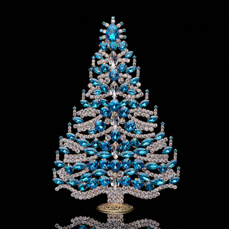 Handmade tabletop Christmas tree with aqua rhinestones