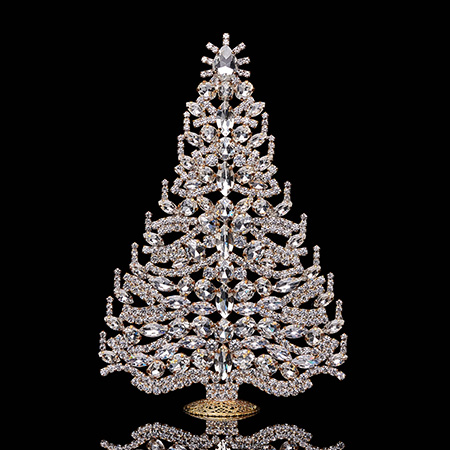 Handmade tabletop Christmas tree with clear crystals