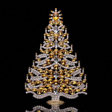 Handmade tabletop Christmas tree with yellow rhinestones