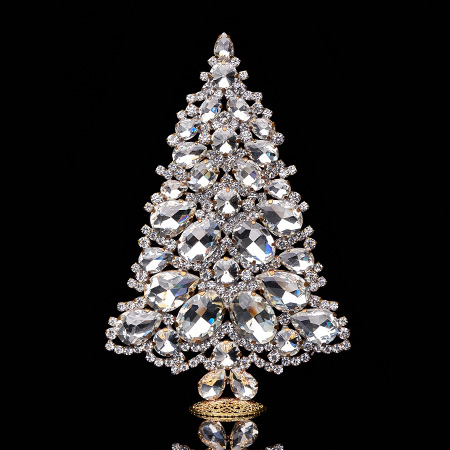 Handcrafted Sparkling snow Christmas tree from clear rhinestones 
