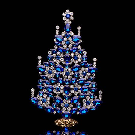 Sparkly Christmas tree handmade with clear and blue rhinestones