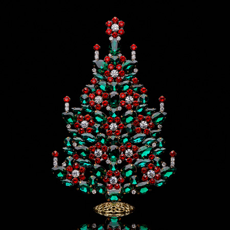 Sparkly Christmas tree handmade with rhinestones in festive colors
