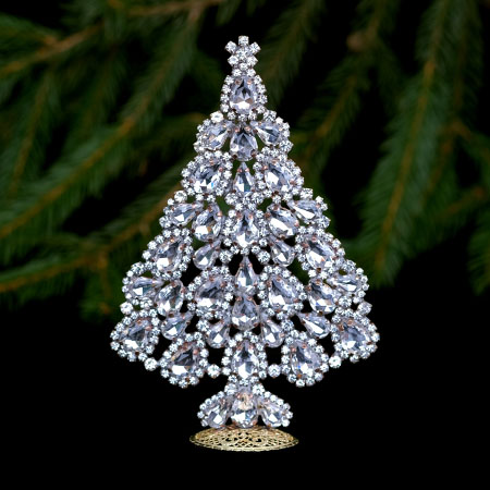 Vintage Christmas tree - handcrafted tabletop decoration with clear crystals.