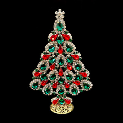 Vintage Christmas tree -handcrafted tabletop decorated with colored crystals