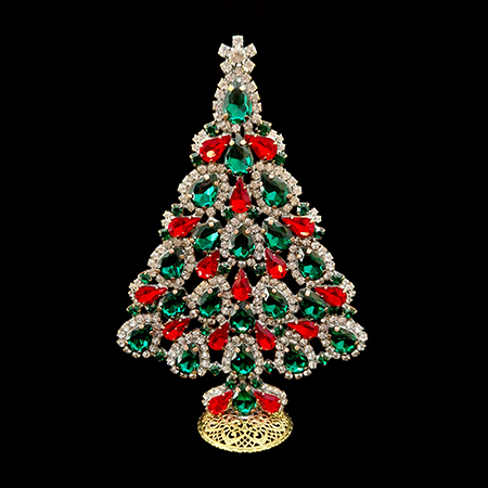 Vintage Christmas tree -handcrafted tabletop decorated with colored crystals