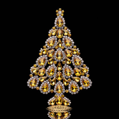 Splendid handmade Czech Christmas tree - with yellow rhinestones