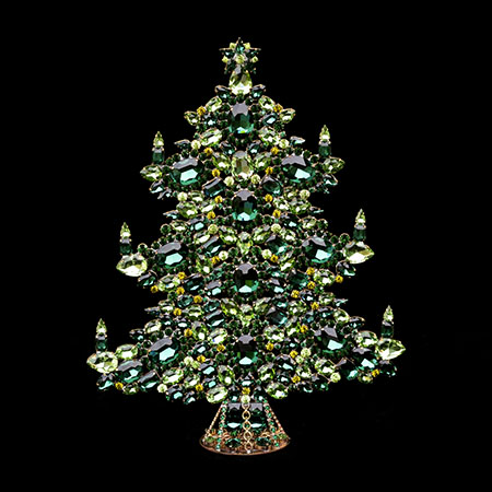 Handmade Christmas tree -  tabletop decoration with green rhinestones.