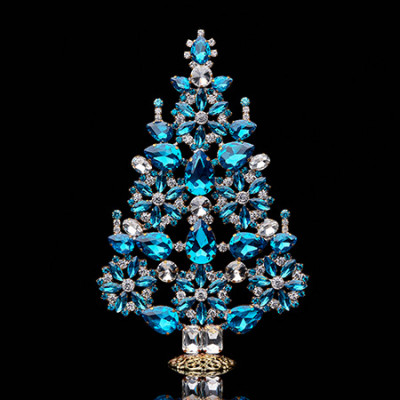 Handcrafted Christmas tree - Aqua crystals.