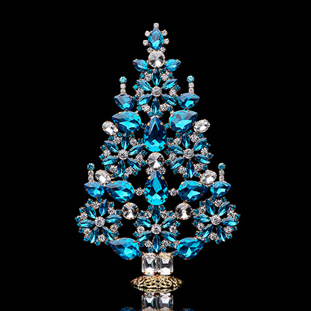 Handcrafted Christmas tree - Aqua crystals.