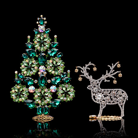 Handcrafted festive Xmas tree and reindeer table top set.