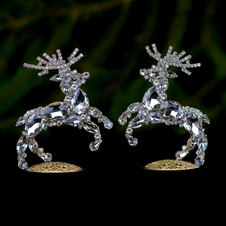 Xmas  reindeers - Christmas decoration - clear rhinestones.