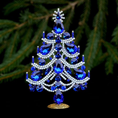 Charming handcrafted Xmas tree - with blue crystals ornaments.