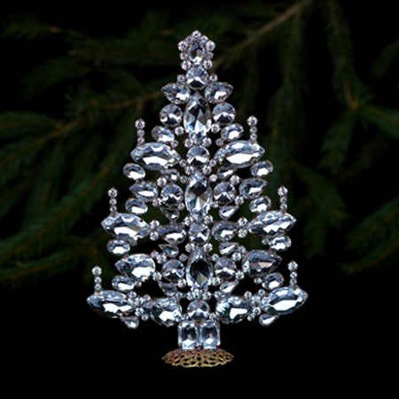 Czech handmade Christmas tree - tabletop decoration with clear crystals.