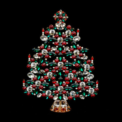 Vintage Czech table top Xmas tree with glass ornaments.